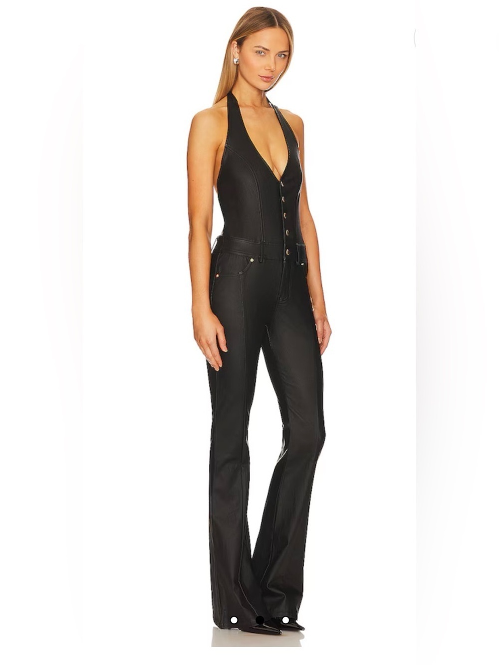 RETROFÊTE Cynthia Jumpsuit in Coated Black size M